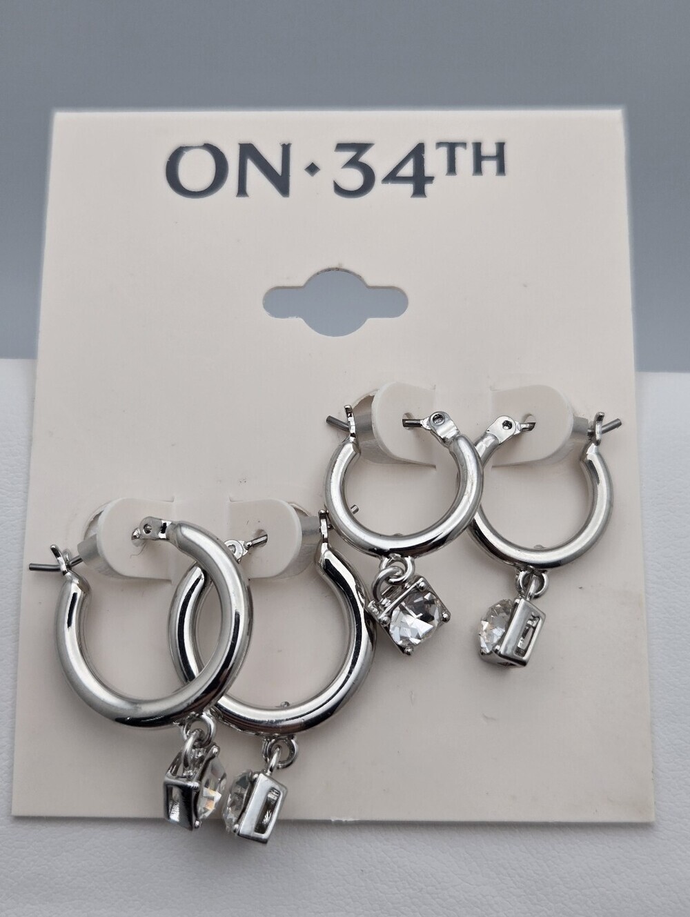 Crystal Charm Hoop Earring Set Macy's New On 34th Silver Tone